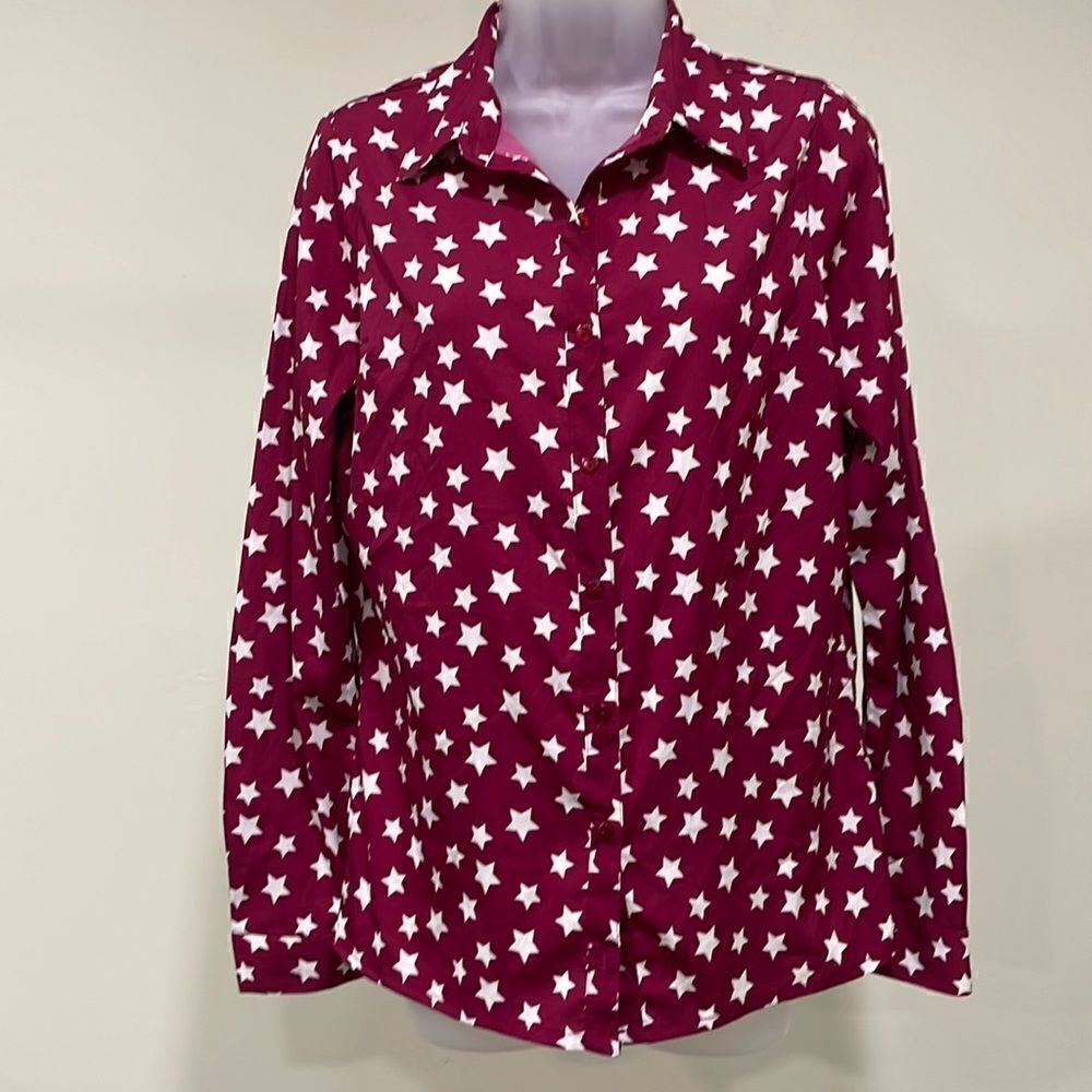 NWOT New Look Pink and White Stars Button down blouse. Size 14 XL